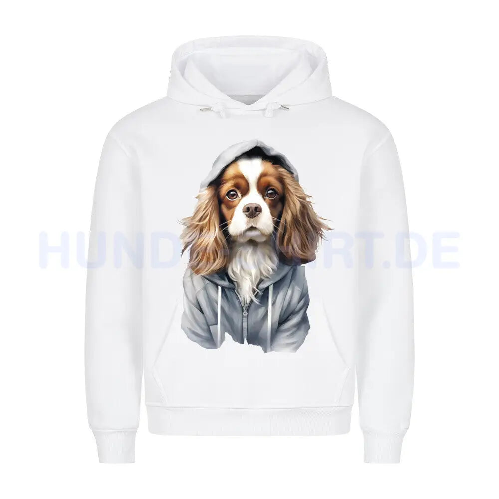 Premium Hoodie "Hooded Cavalier King Charles Spaniel" Weiß – hunde-shirt.de