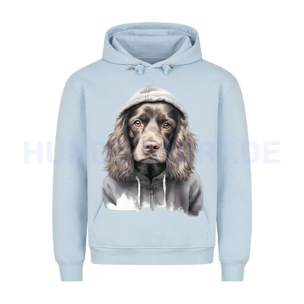 Premium Hoodie "Hooded Cocker" Babyblau – hunde-shirt.de