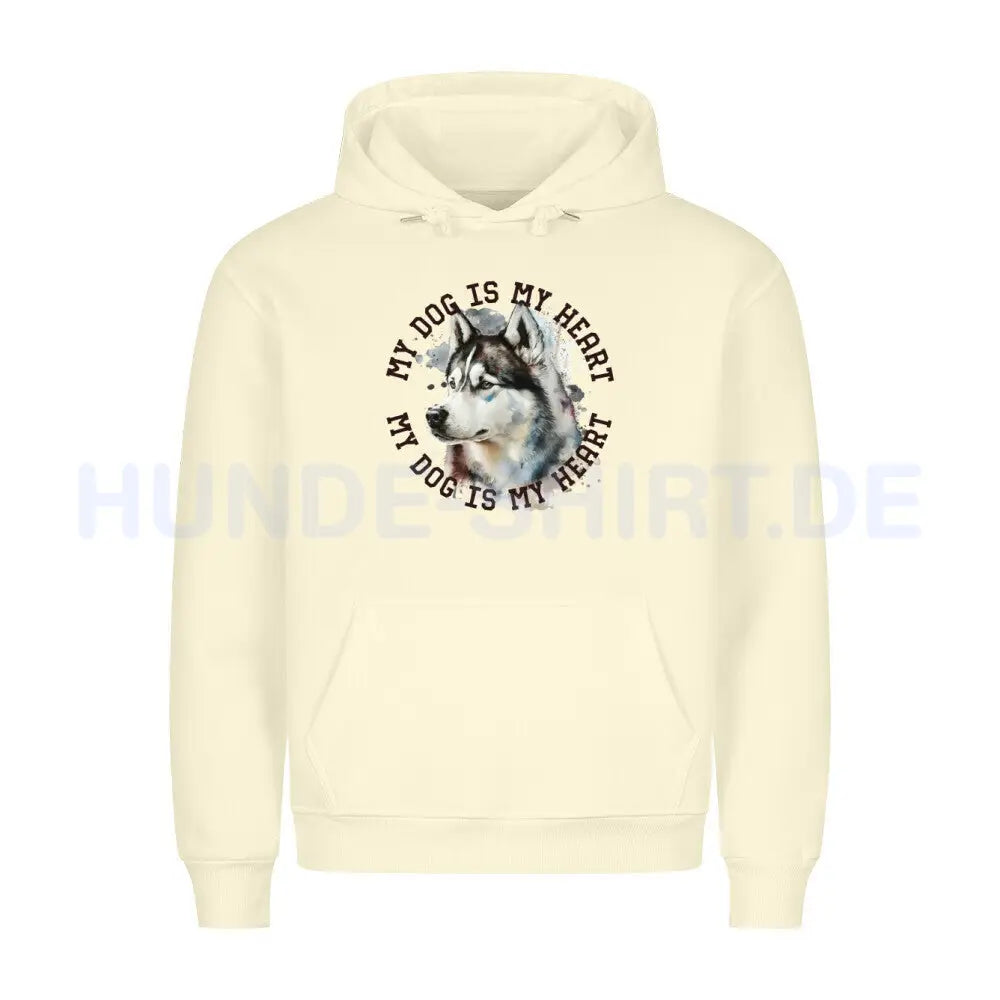 Premium Hoodie "Husky HEART" Beige – hunde-shirt.de