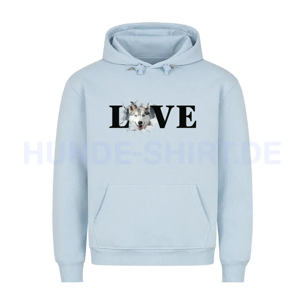 Premium Hoodie "Husky - LOVE" Babyblau – hunde-shirt.de