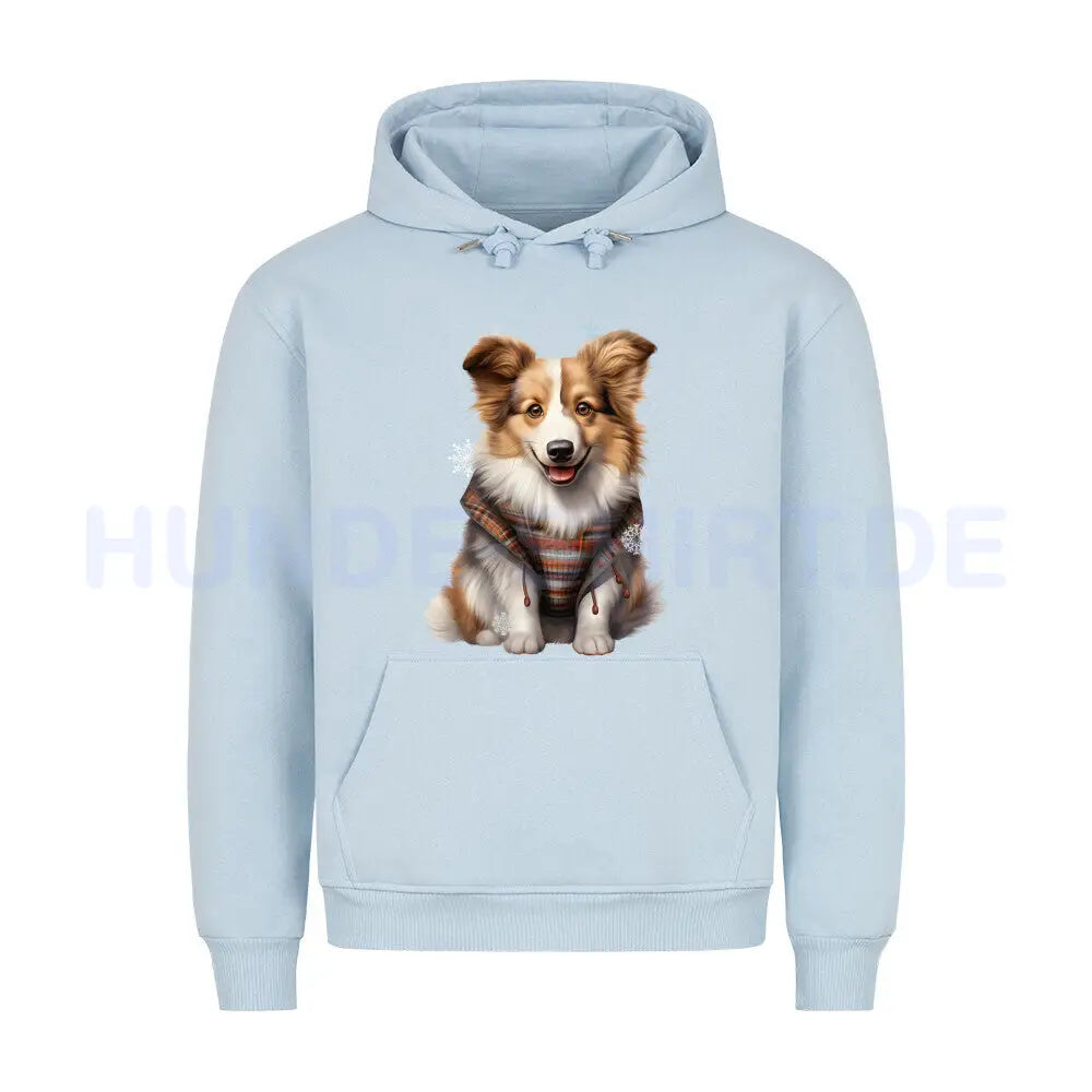 Premium Hoodie "Icelandic Sheepdog - Winter" Babyblau – hunde-shirt.de