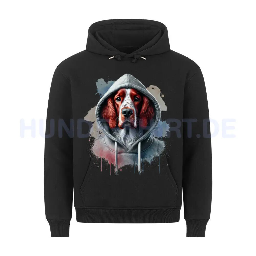 Premium Hoodie "Irish red and white Setter Hooded" Schwarz – hunde-shirt.de