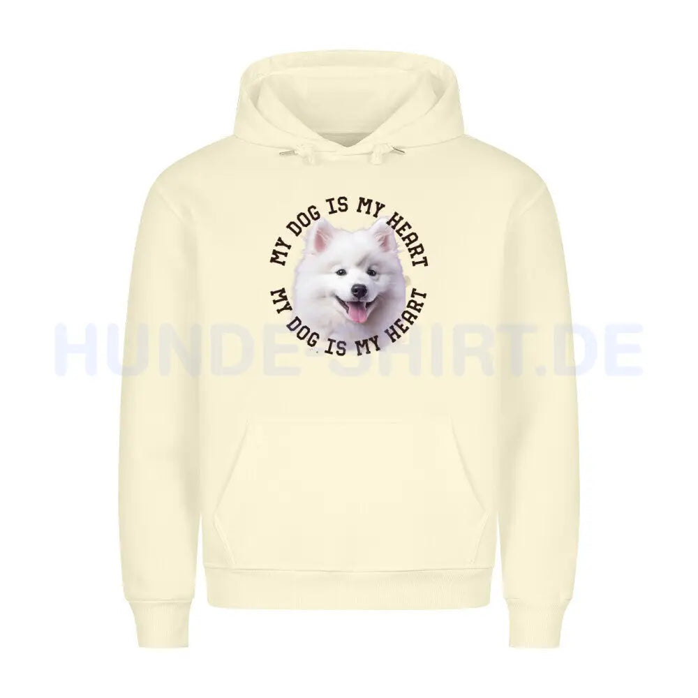 Premium Hoodie "Japan-Spitz HEART" Beige – hunde-shirt.de