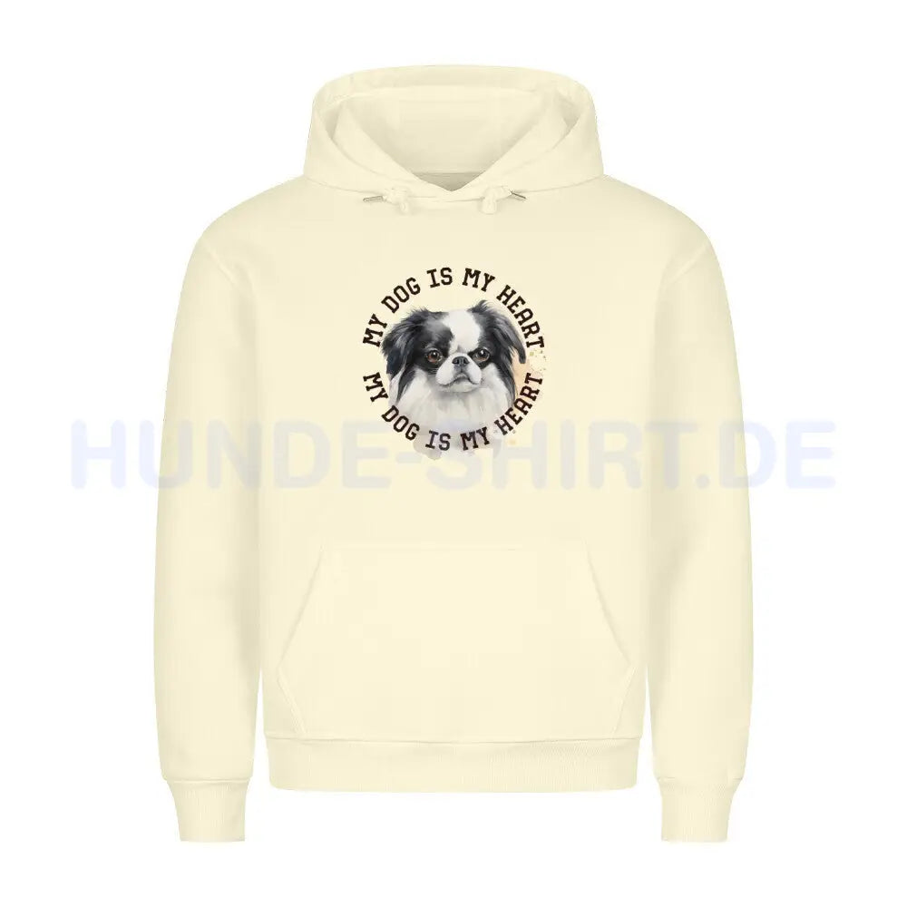 Premium Hoodie "Japanese Chin HEART 2" Beige – hunde-shirt.de