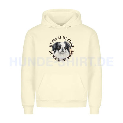 Premium Hoodie "Japanese Chin HEART 2" Beige – hunde-shirt.de