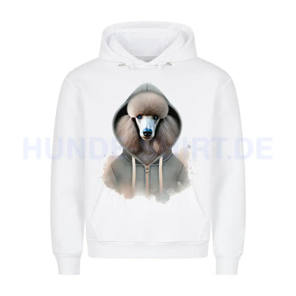 Premium Hoodie "Königspudel blue Hooded" Weiß – hunde-shirt.de