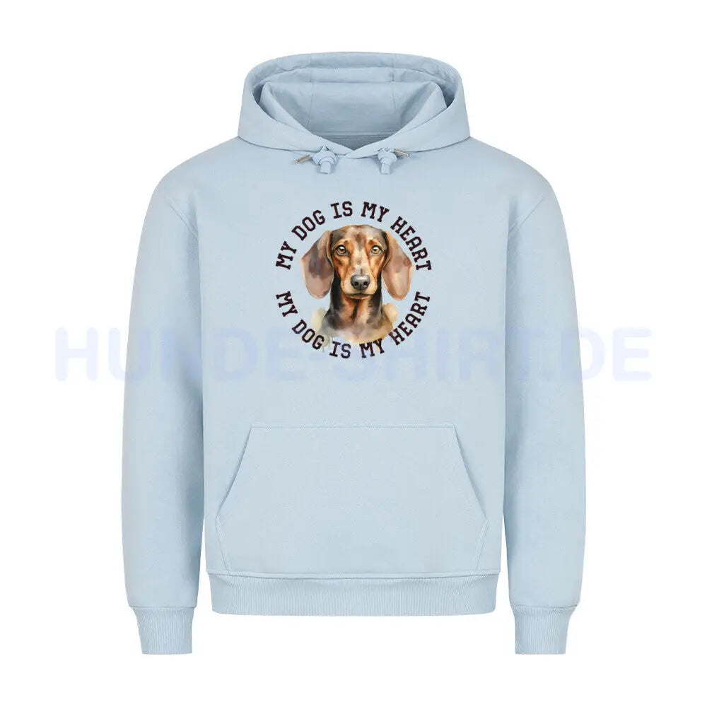 Premium Hoodie "Kurzhaar Dackel HEART" Babyblau – hunde-shirt.de