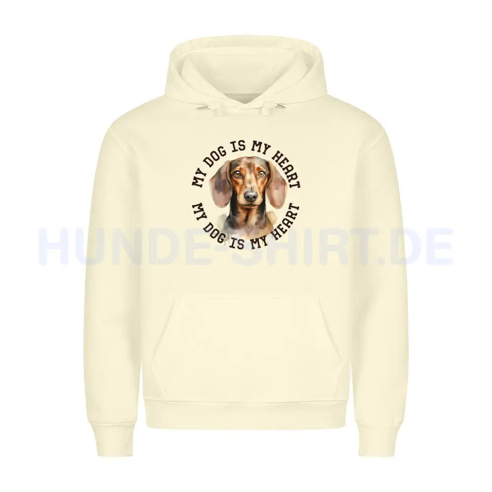 Premium Hoodie "Kurzhaar Dackel HEART" Beige – hunde-shirt.de