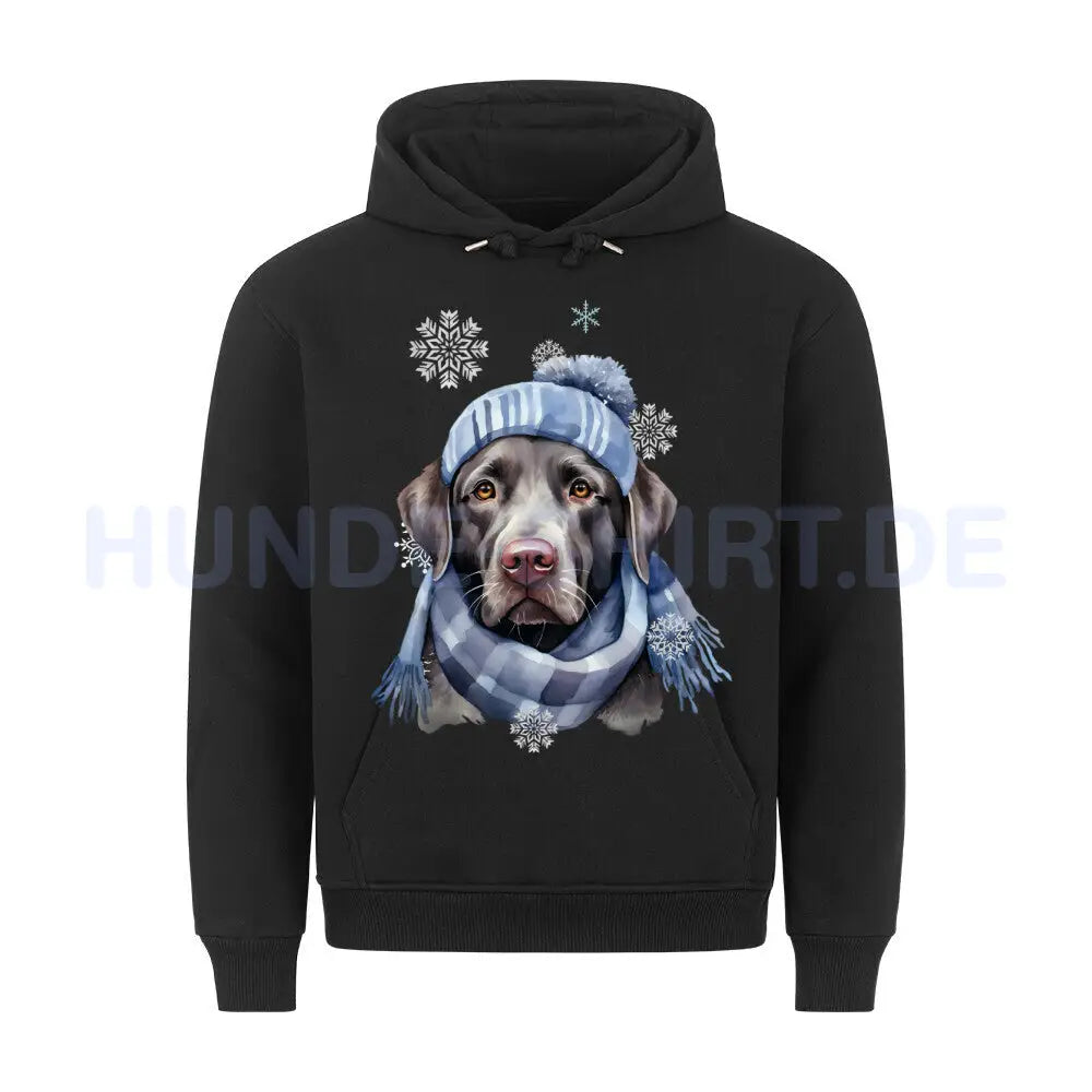 Premium Hoodie "Labrador Retriever Winter blau" Schwarz – hunde-shirt.de