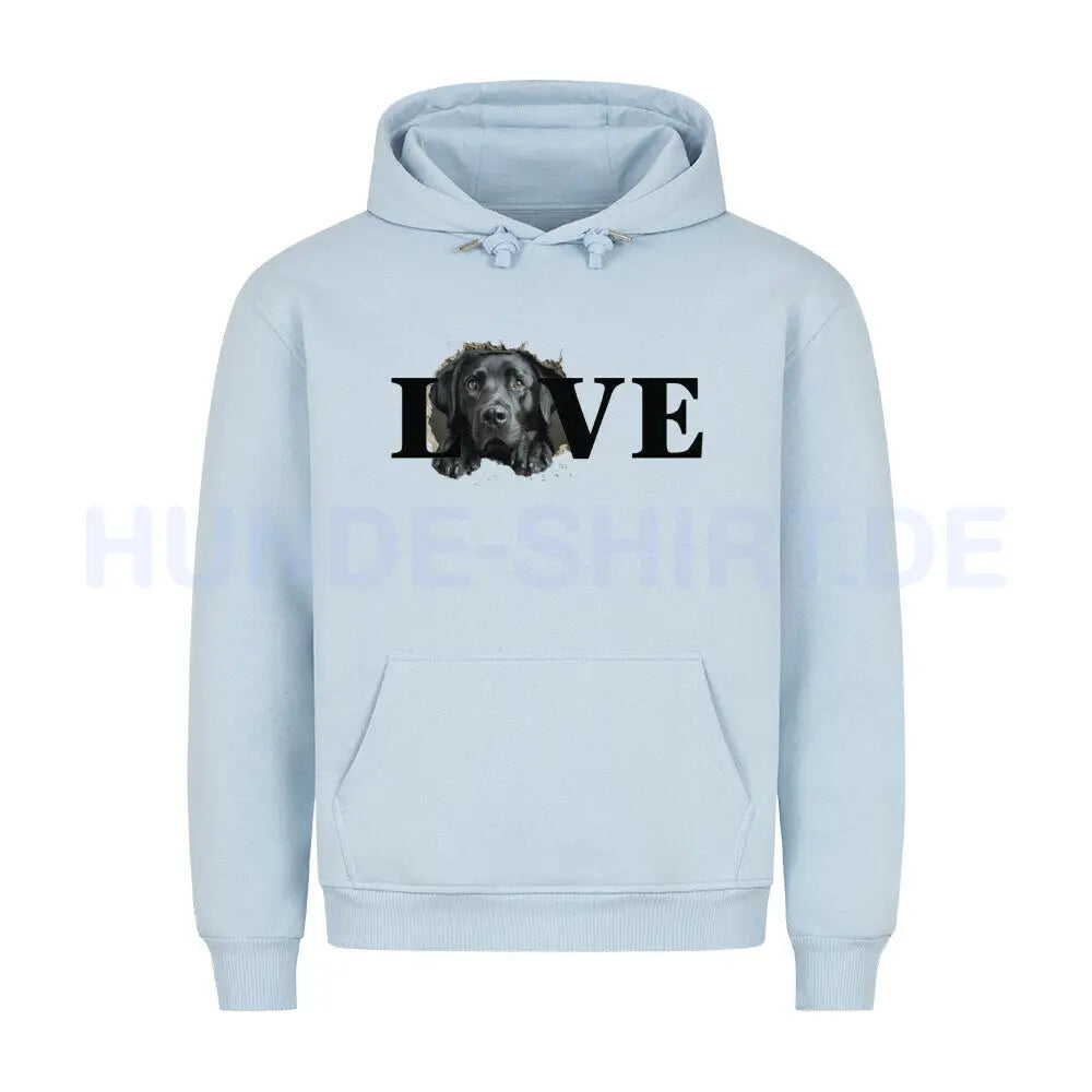 Premium Hoodie "Labrador schwarz LOVE" Babyblau – hunde-shirt.de