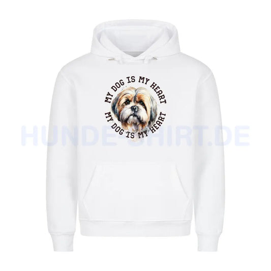 Premium Hoodie "Lhasa Apso HEART 2" Weiß – hunde-shirt.de