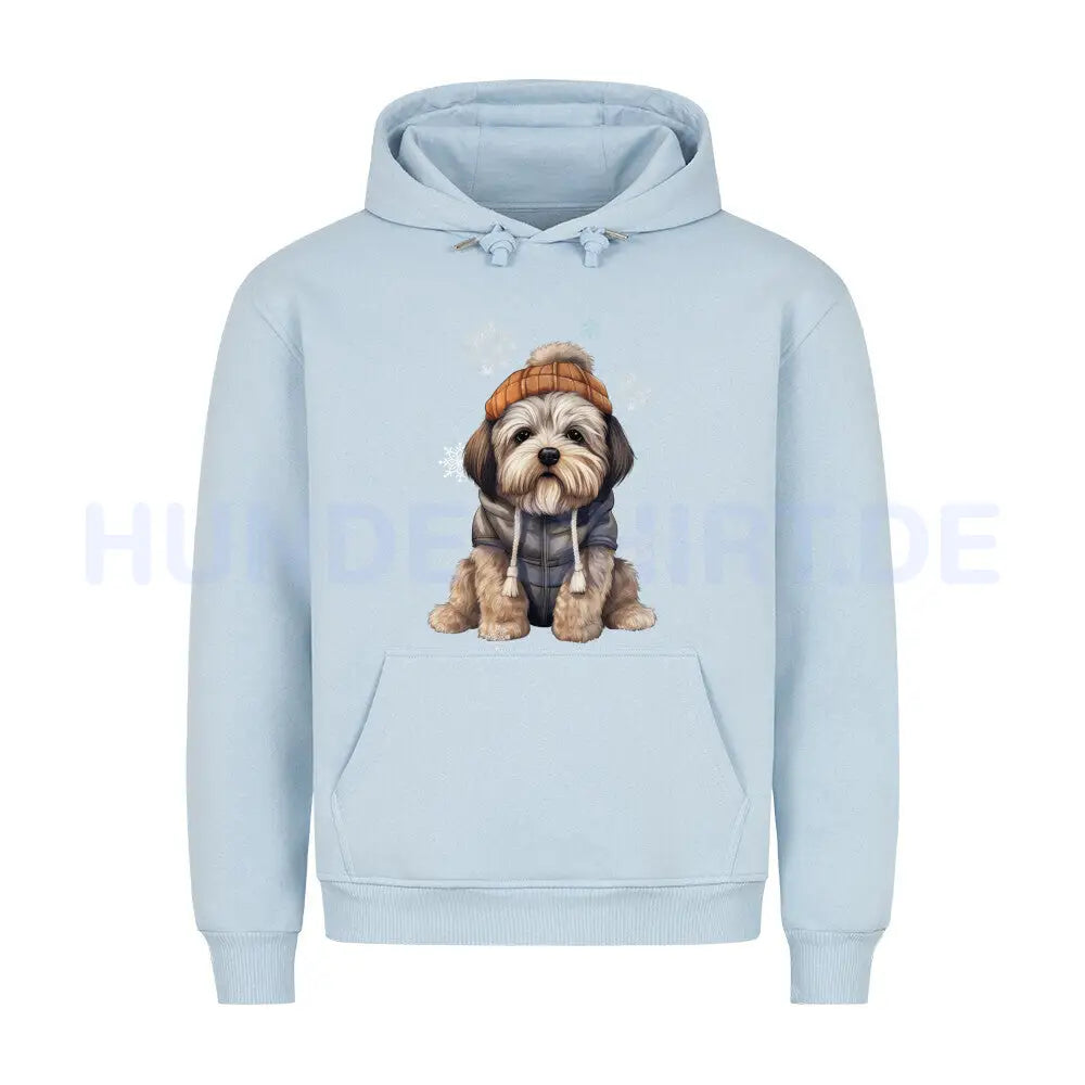 Premium Hoodie "Lhasa Apso Winterbub" Babyblau – hunde-shirt.de