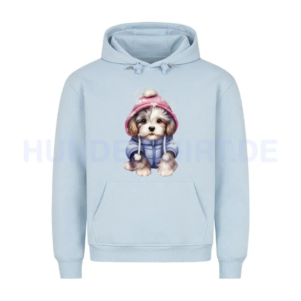 Premium Hoodie "Lhasa Apso Wintermädchen" Babyblau – hunde-shirt.de