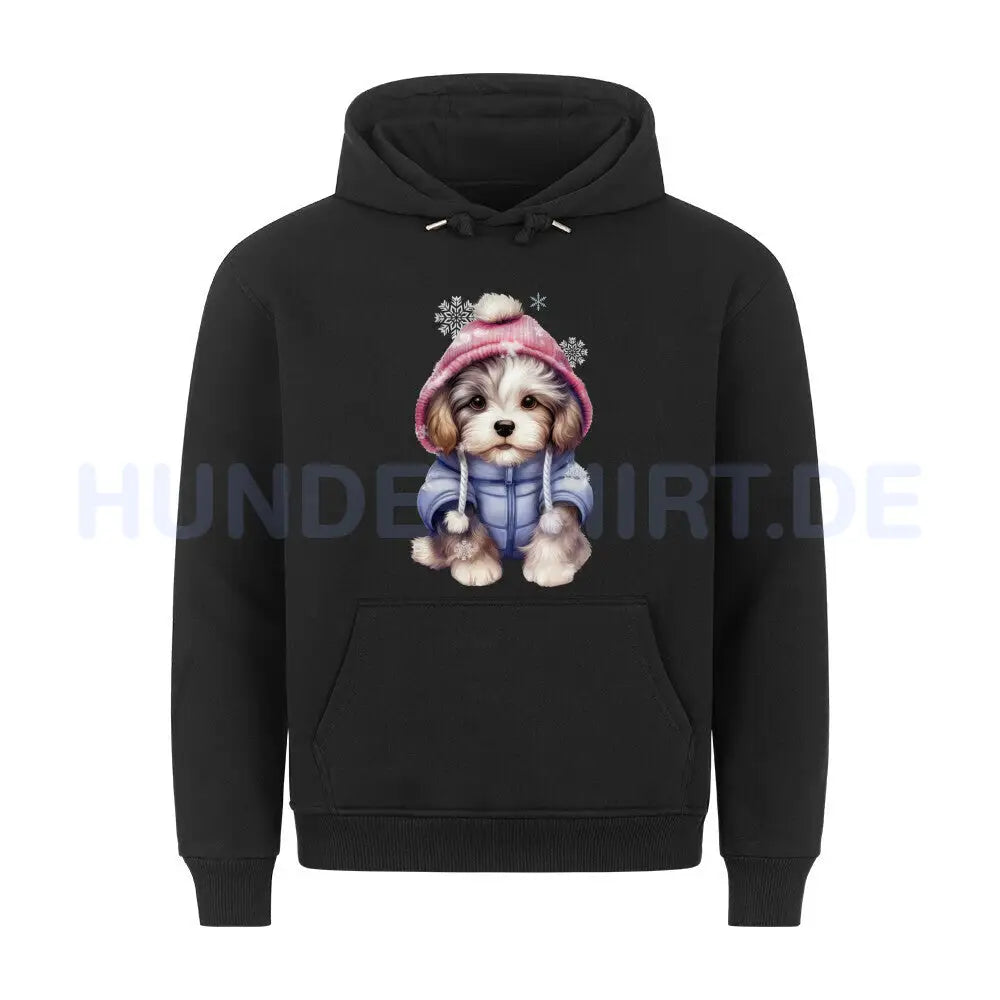 Premium Hoodie "Lhasa Apso Wintermädchen" Schwarz – hunde-shirt.de