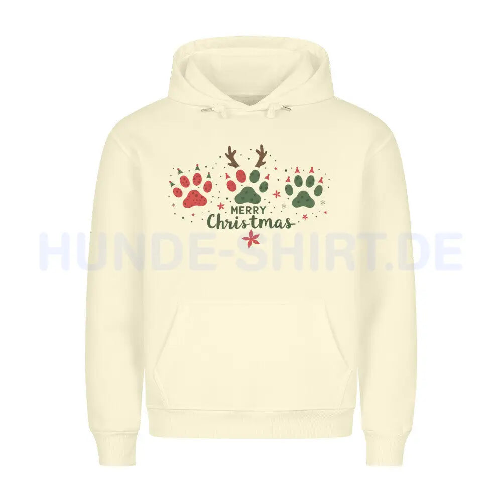 Premium Hoodie "Merry Christmas PAWS" Beige – hunde-shirt.de