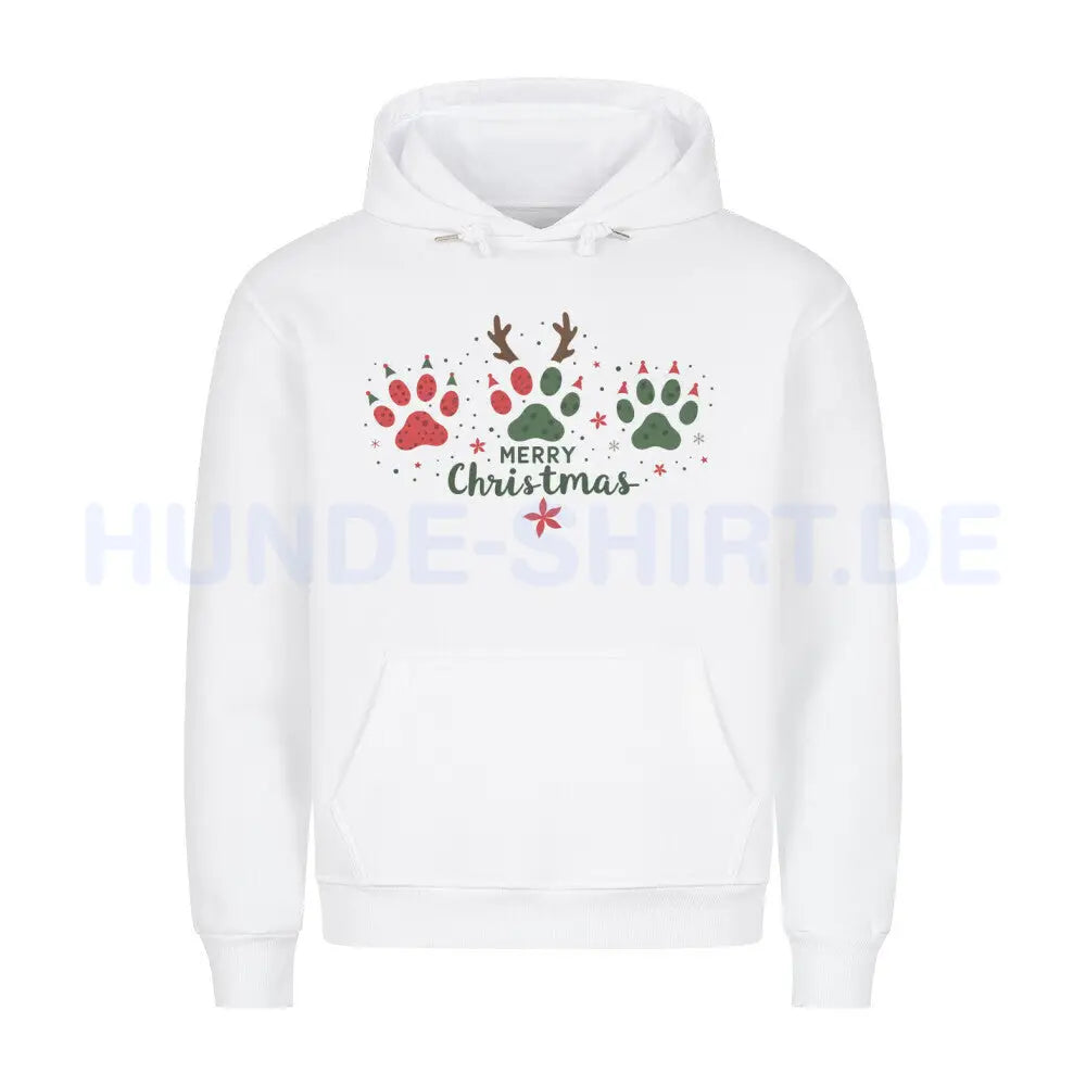 Premium Hoodie "Merry Christmas PAWS" Weiß – hunde-shirt.de