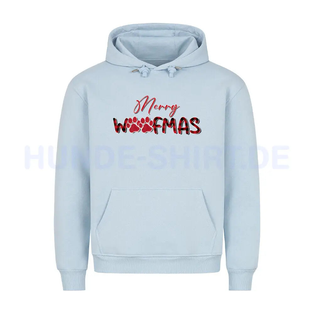 Premium Hoodie "Merry Woofmas" Babyblau – hunde-shirt.de