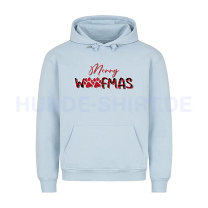 Premium Hoodie "Merry Woofmas" Babyblau – hunde-shirt.de