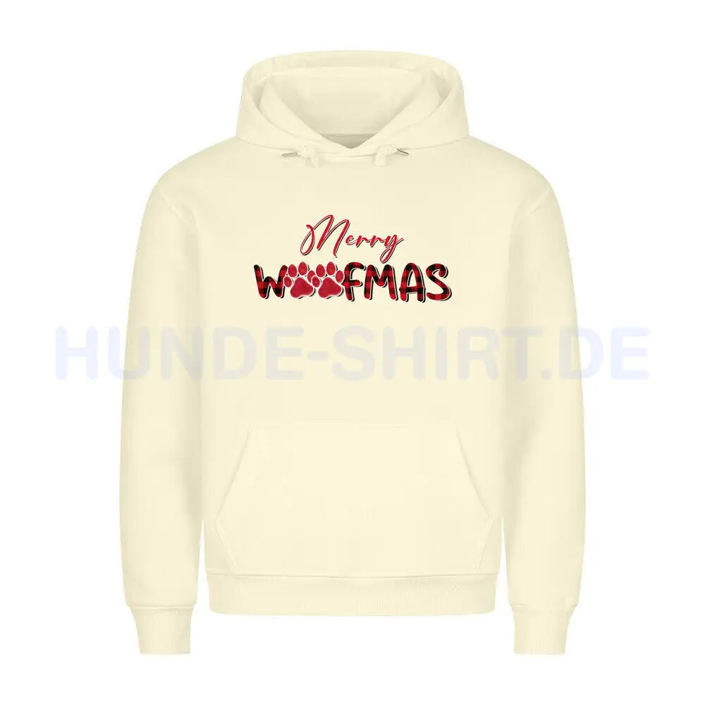 Premium Hoodie "Merry Woofmas" Beige – hunde-shirt.de