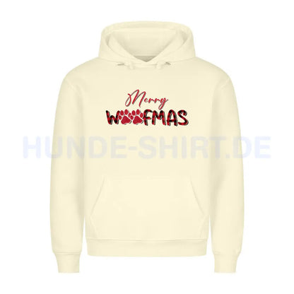 Premium Hoodie "Merry Woofmas" Beige – hunde-shirt.de