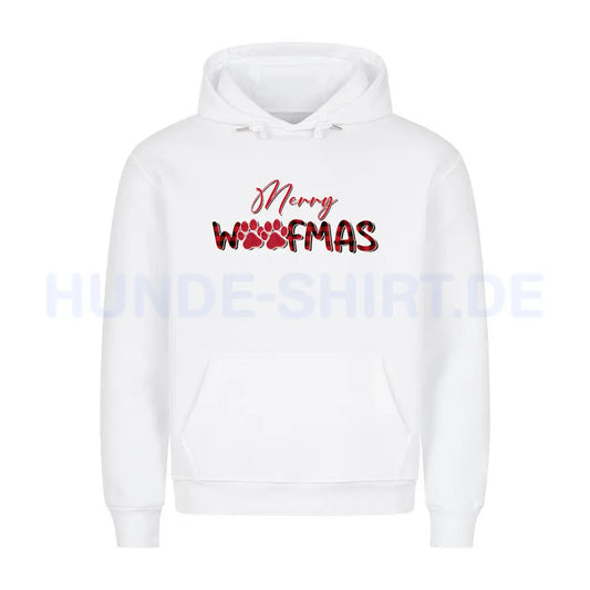 Premium Hoodie "Merry Woofmas" Weiß – hunde-shirt.de