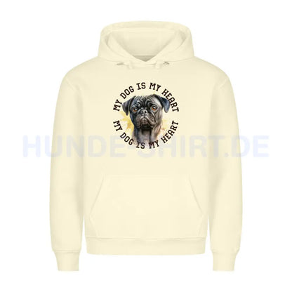 Premium Hoodie "Mops HEART 2" Beige – hunde-shirt.de