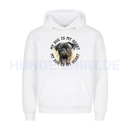 Premium Hoodie "Mops HEART 2" Weiß – hunde-shirt.de