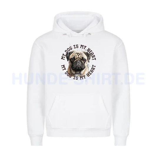 Premium Hoodie "Mops HEART" Weiß – hunde-shirt.de