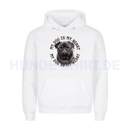 Premium Hoodie "Mops schwarz HEART" Weiß – hunde-shirt.de