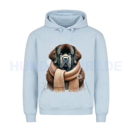 Premium Hoodie "Neufundländer braun Winter" Babyblau – hunde-shirt.de