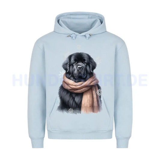 Premium Hoodie "Neufundländer schwarz Winter" Babyblau – hunde-shirt.de