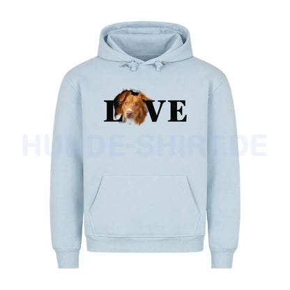 Premium Hoodie "Nova Scotia Duck Tolling Retriever LOVE" Babyblau – hunde-shirt.de