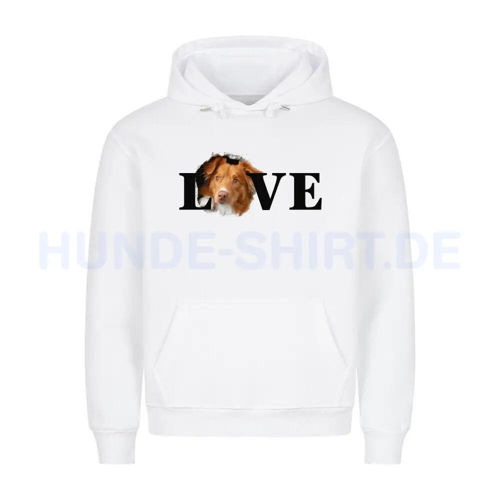 Premium Hoodie "Nova Scotia Duck Tolling Retriever LOVE" Weiß – hunde-shirt.de