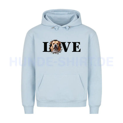 Premium Hoodie "OEB braun Love" Babyblau – hunde-shirt.de