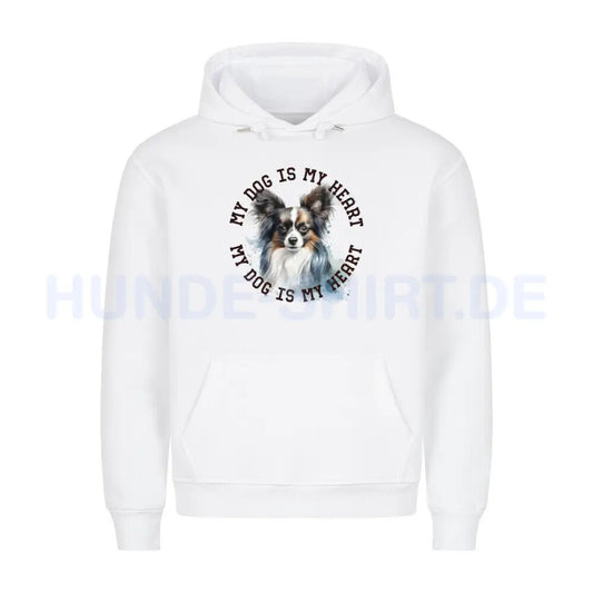 Premium Hoodie "Papillon HEART 2" Weiß – hunde-shirt.de