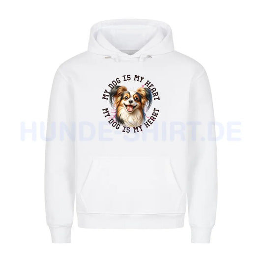 Premium Hoodie "Papillon HEART" Weiß – hunde-shirt.de