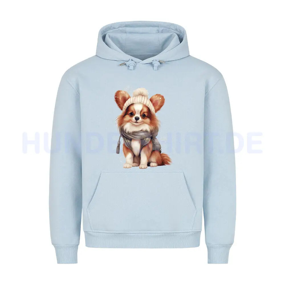 Premium Hoodie "Papillon - Winter" Babyblau – hunde-shirt.de