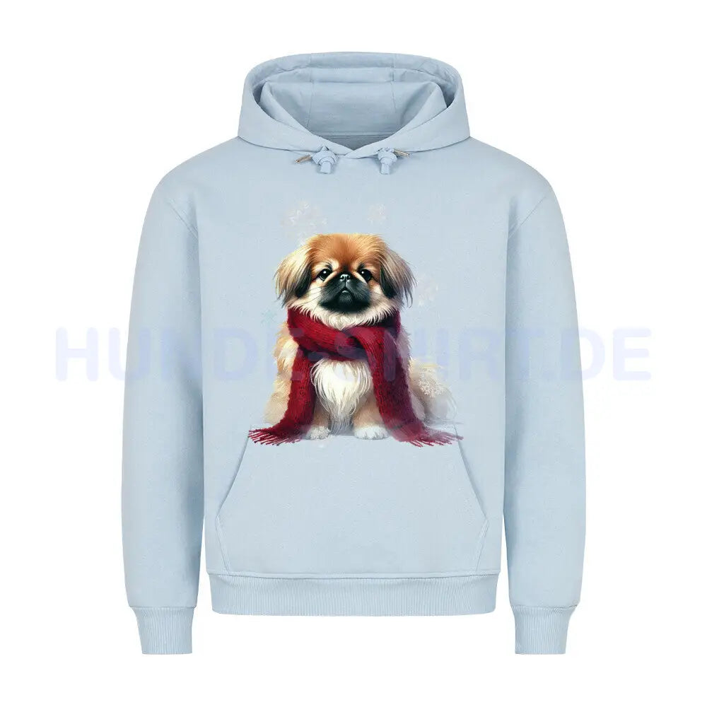 Premium Hoodie "Pekingese Winter" Babyblau – hunde-shirt.de