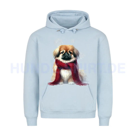 Premium Hoodie "Pekingese Winter" Babyblau – hunde-shirt.de