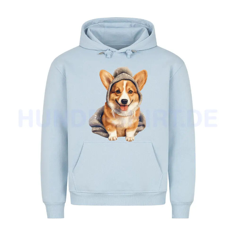 Premium Hoodie "Pembroke Welsh Corgi - Winter" Babyblau – hunde-shirt.de