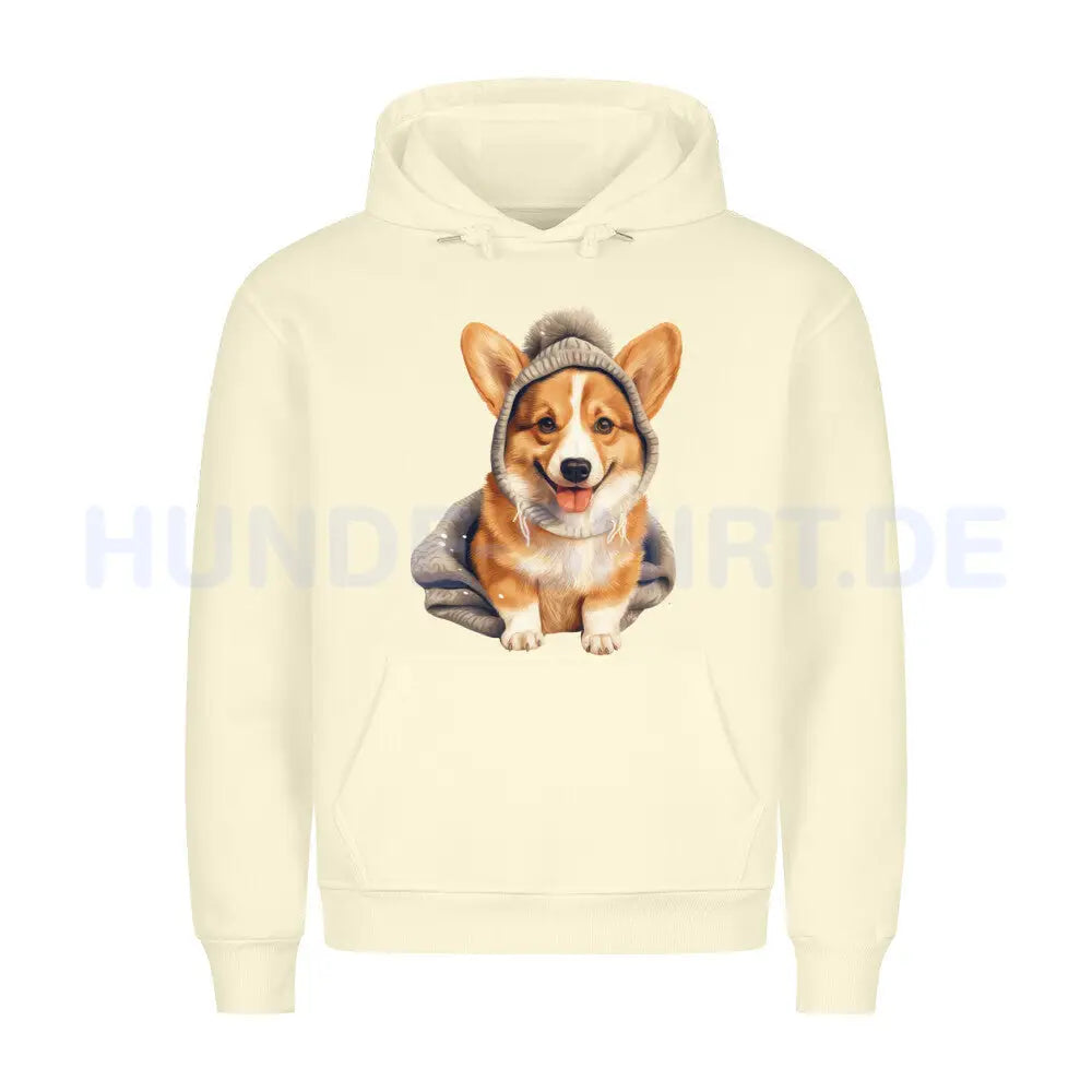 Premium Hoodie "Pembroke Welsh Corgi - Winter" Beige – hunde-shirt.de