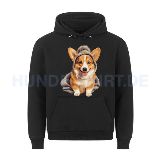 Premium Hoodie "Pembroke Welsh Corgi - Winter" Schwarz – hunde-shirt.de