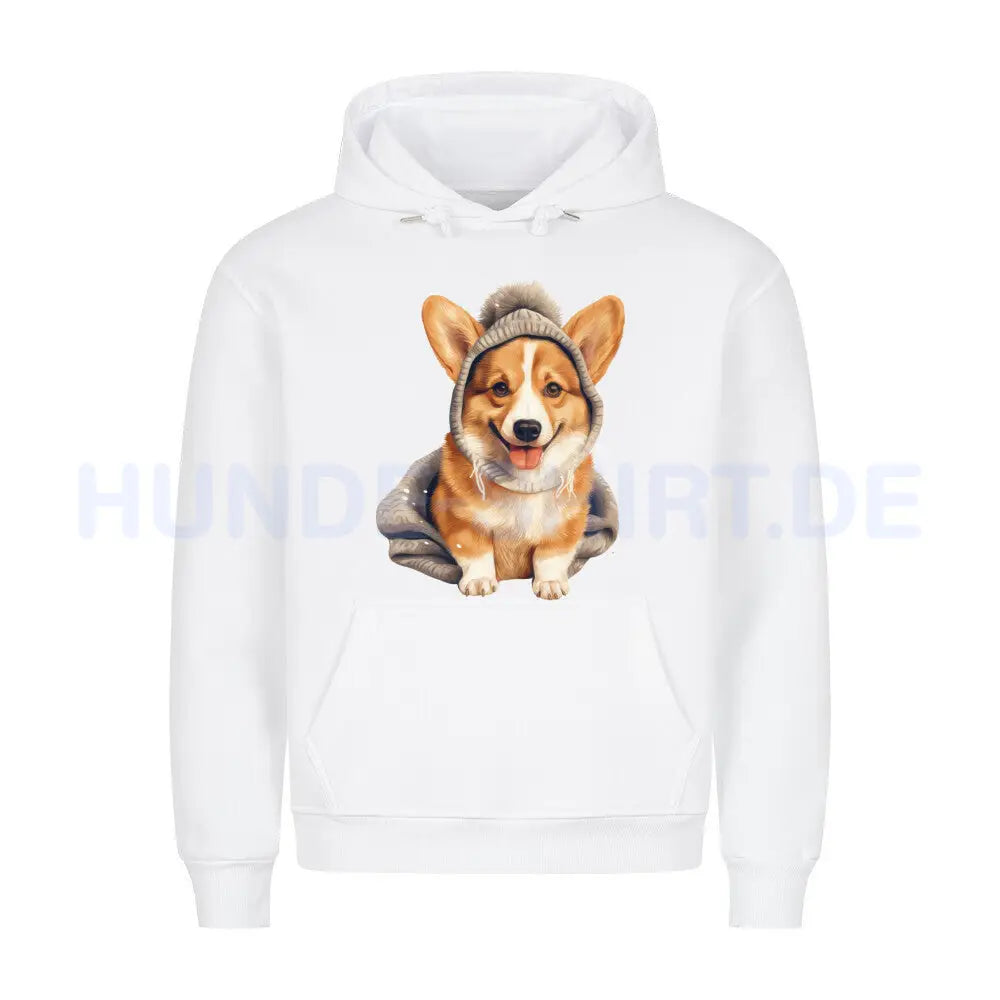 Premium Hoodie "Pembroke Welsh Corgi - Winter" Weiß – hunde-shirt.de