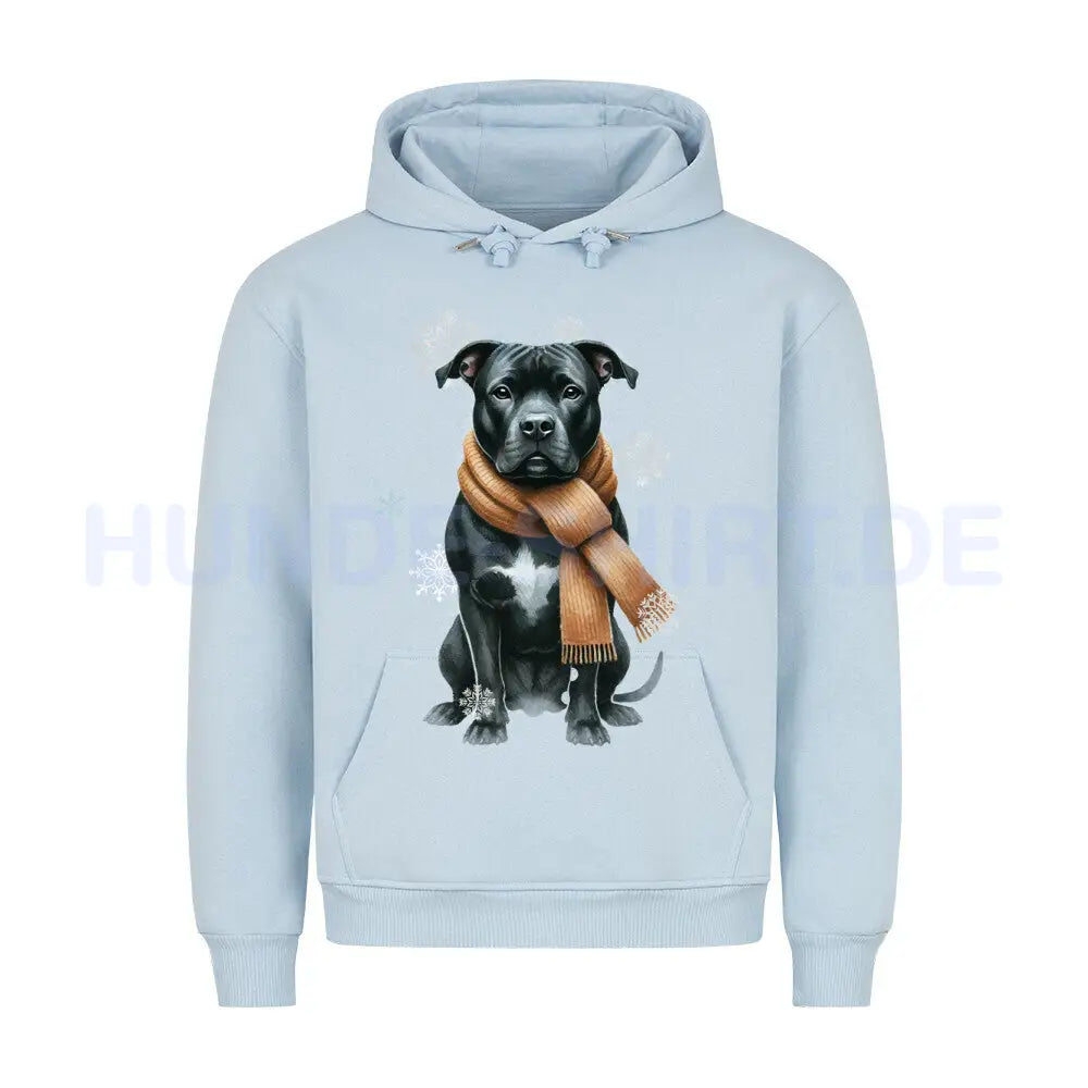 Premium Hoodie "Pit Bull schwarz Winter" Babyblau – hunde-shirt.de