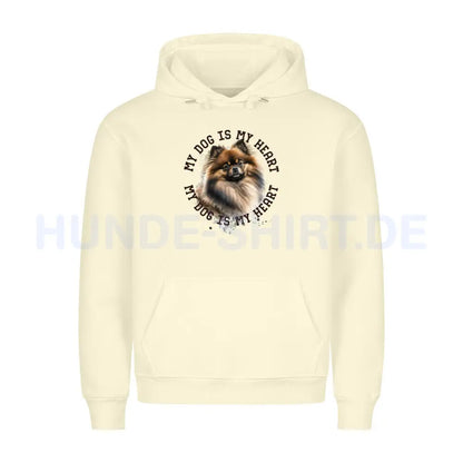 Premium Hoodie "Pomaranian gewolkt HEART" Beige – hunde-shirt.de