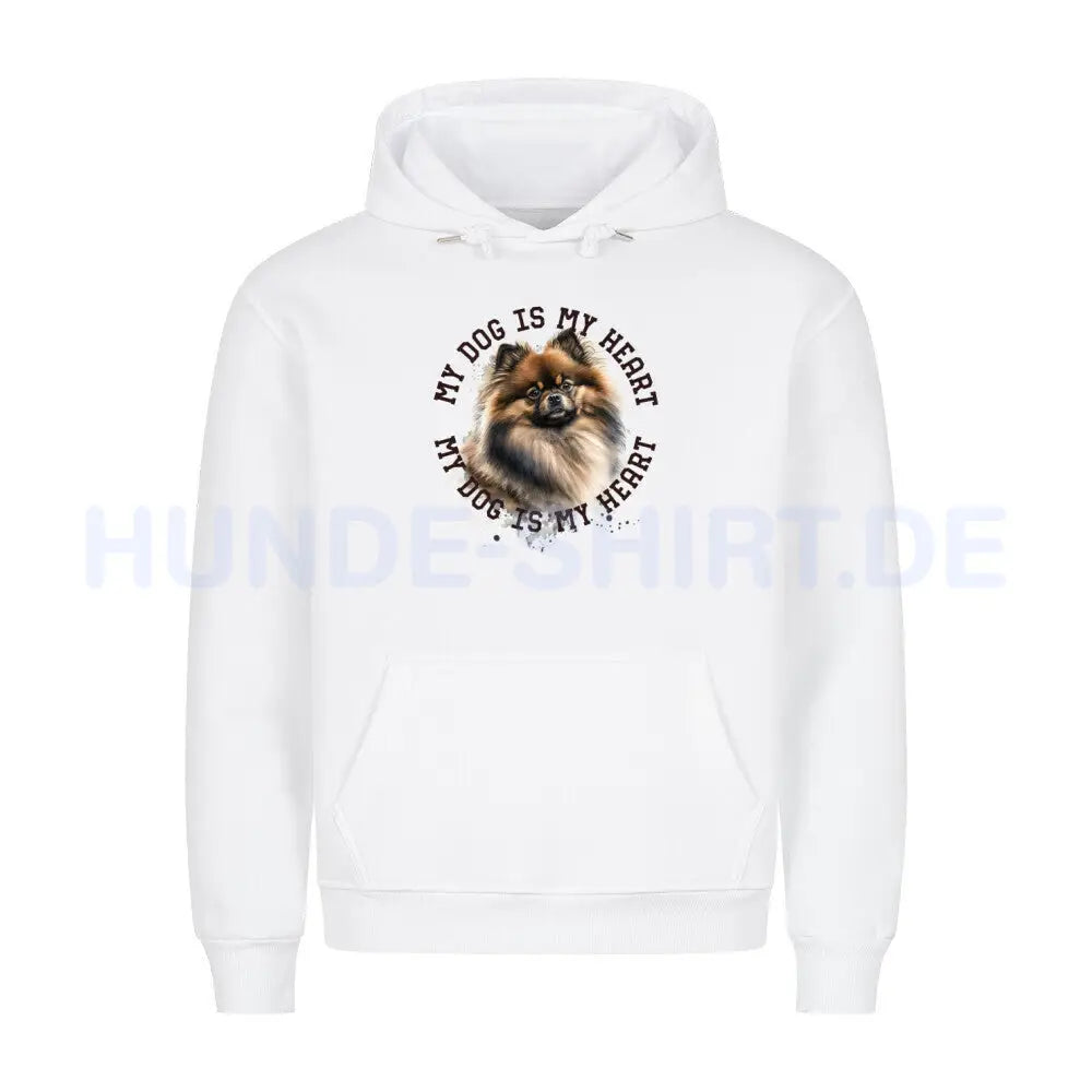 Premium Hoodie "Pomaranian gewolkt HEART" Weiß – hunde-shirt.de