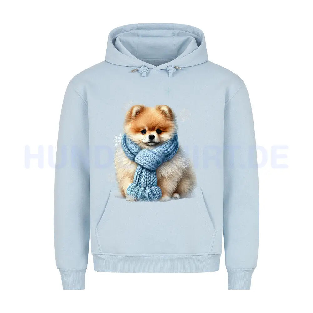 Premium Hoodie "Pomeranian Beige Winter" Babyblau – hunde-shirt.de