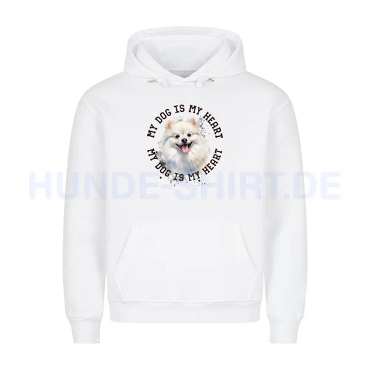 Premium Hoodie "Pomeranian weiß HEART" Weiß – hunde-shirt.de