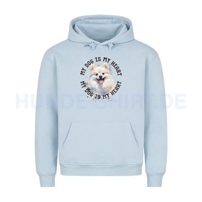 Premium Hoodie "Pomeranian weiß HEART" Babyblau – hunde-shirt.de