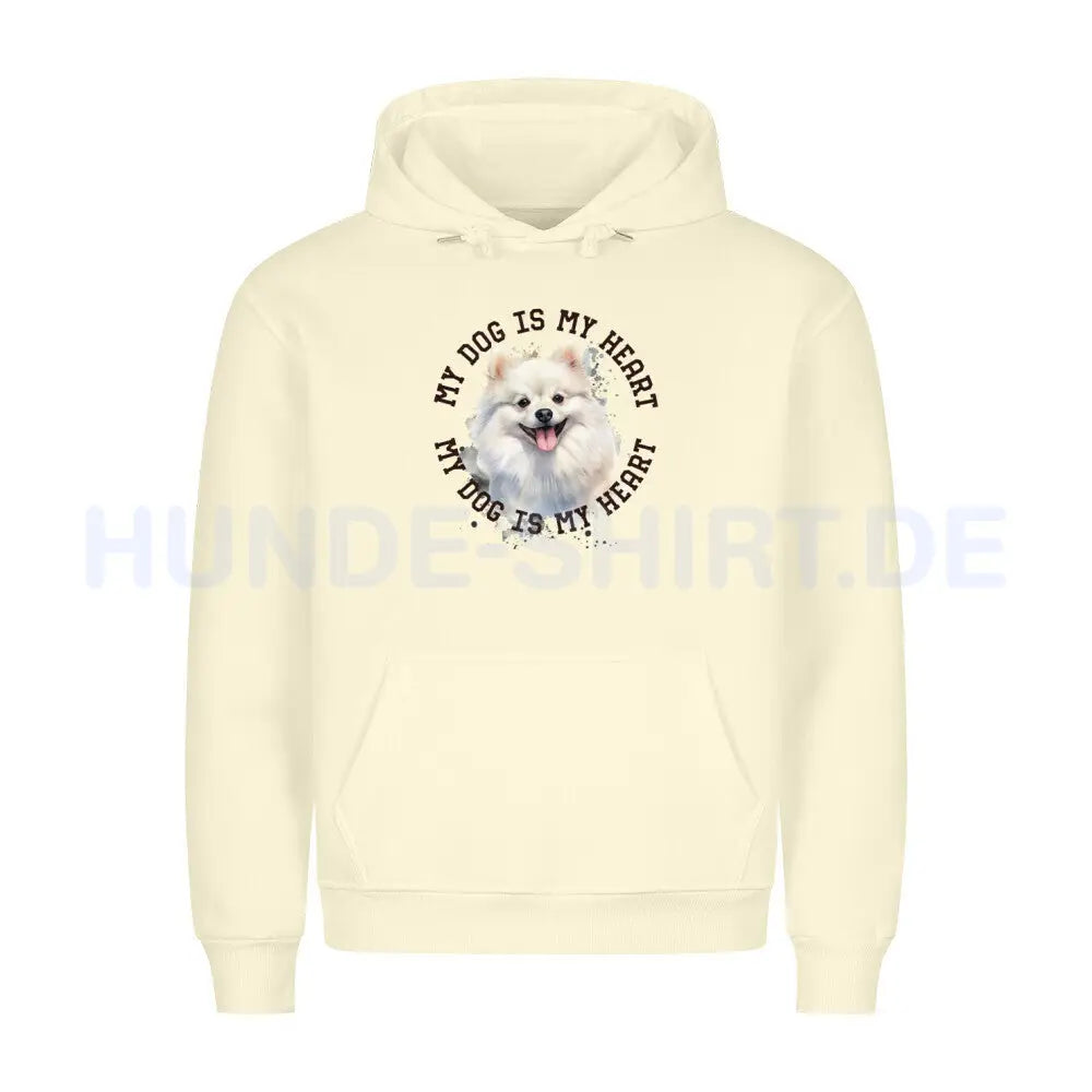 Premium Hoodie "Pomeranian weiß HEART" Beige – hunde-shirt.de